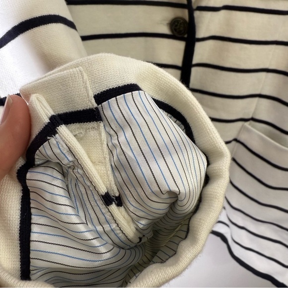 Land’ End Navy Blue White Striped Cotton Knit Nautical Blazer Size 26WP - Picture 5 of 8